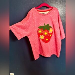 Boden Pink Polka Dot Tee with Strawberry Appliqué